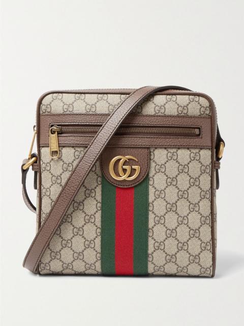 GUCCI Ophidia Leather-Trimmed Monogrammed Coated-Canvas Messenger Bag Brown