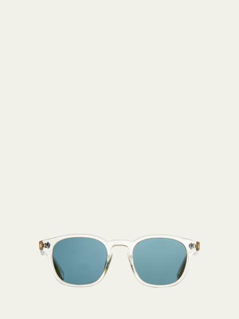 Garrett Leight Men's Ace Square Acetate Sunglasses, Clear/Blue