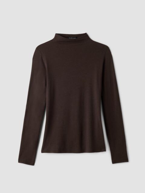 EILEEN FISHER Sheer Cotton Blend Knit Funnel Neck Top