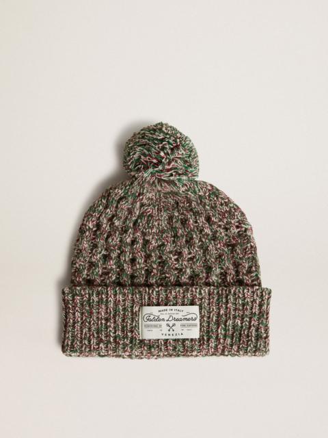 Multicolored wool beanie with pompom