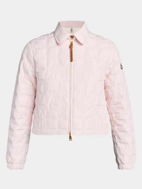 Moncler Floral-Quilted Cropped Down Jacket