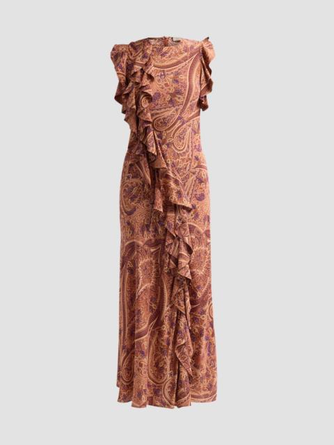 ULLA JOHNSON Women's Ameline Ruffled Paisley Silk Midi Dress - Rosette