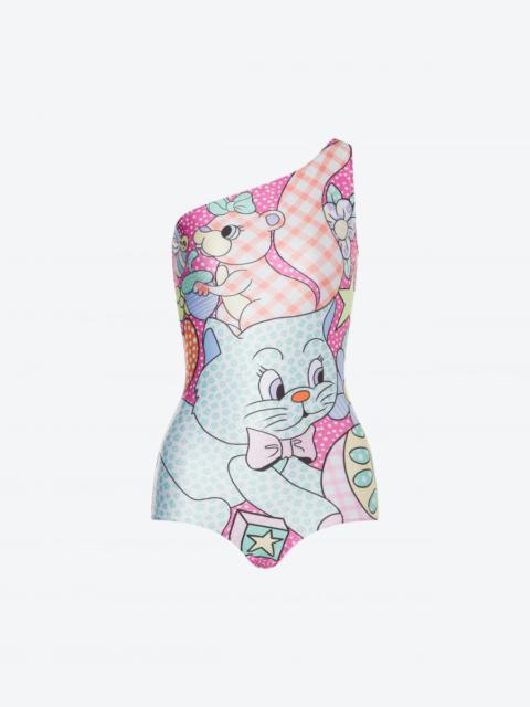 Moschino CALICO ANIMALS ONE-SHOULDER SWIMSUIT