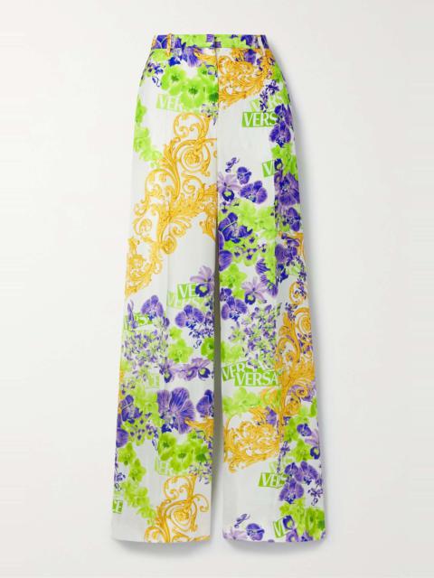 VERSACE Printed straight-leg satin pants