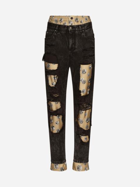 Dolce & Gabbana Jeans with coin print silk twill interior