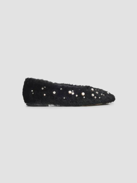 JIMMY CHOO Women's Margot Embellished Lamb Fur Ballet Flats - Black