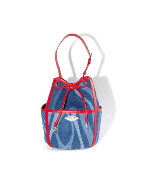 logo-plaque denim bucket bag