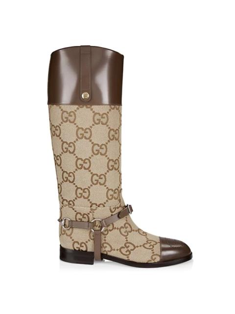 GUCCI Beige & Brown Harness Knee-High Boots