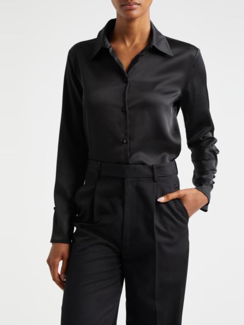 EMPORIO ARMANI Emporio Armani Back Button Satin Shirt in Solid Black at Nordstrom