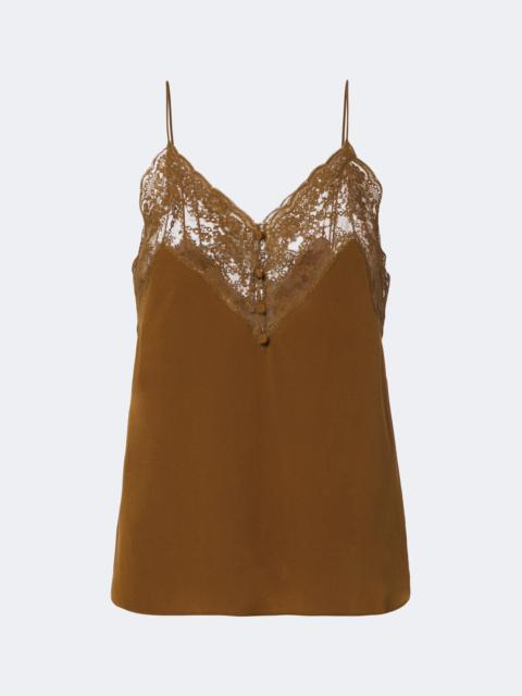SAINT LAURENT Lace-trimmed silk crêpe de chine camisole