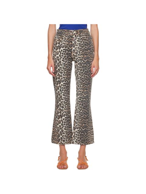 GANNI Beige Betzy Cropped Leopard Print Jeans