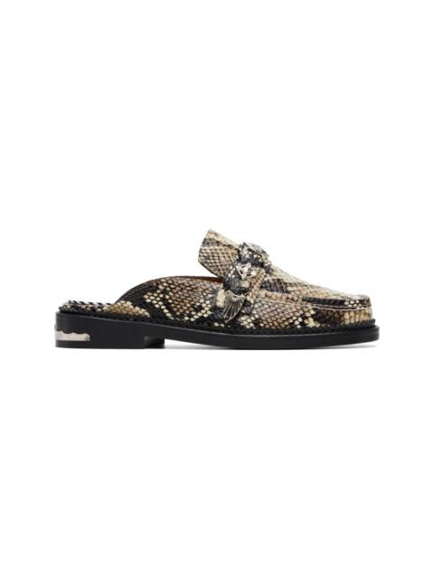 TOGA PULLA Beige Embossed Snake Slip-on Loafers