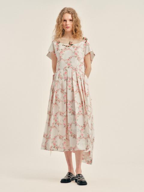 Simone Rocha Embellished Pleated Sheer Back Panel Flare Dress