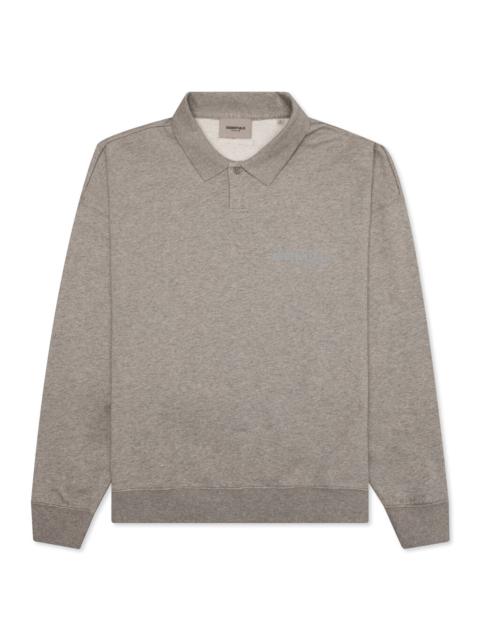 FEAR OF GOD ESSENTIALS L/S POLO - DARK HEATHER OATMEAL