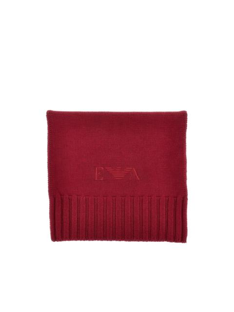 EMPORIO ARMANI logo-embroidered ribbed-knit scarf