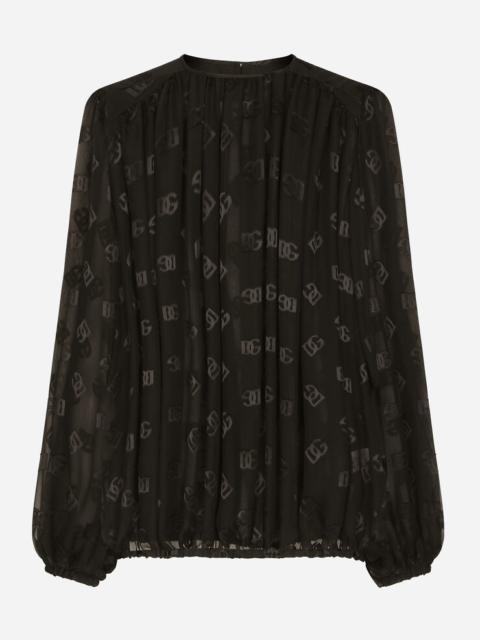 Dolce & Gabbana Devoré satin blouse with all-over DG logo