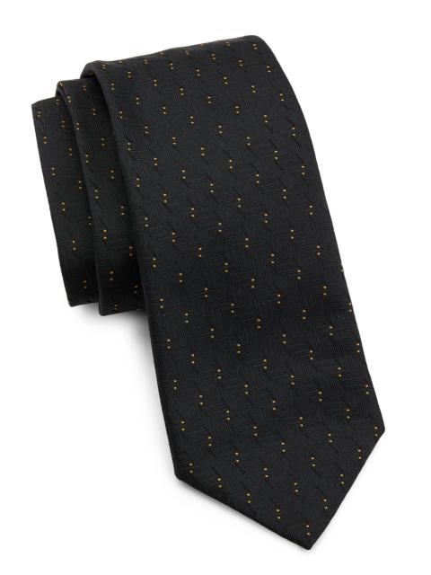EMPORIO ARMANI Men's Stairstep-Embroidered Silk Tie - Nero