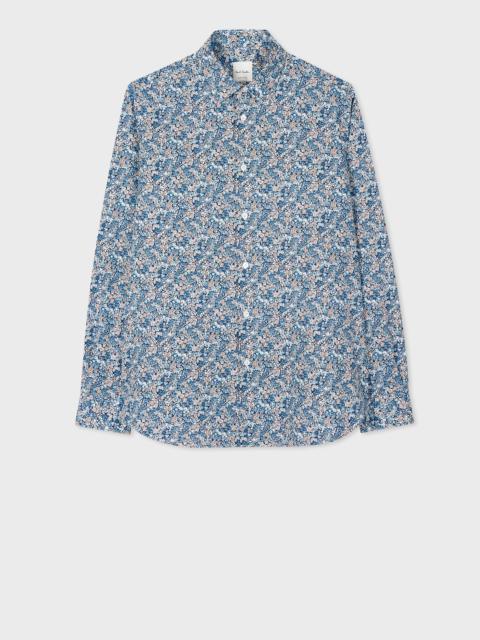 Blue Floral Tailored-Fit Cotton Shirt