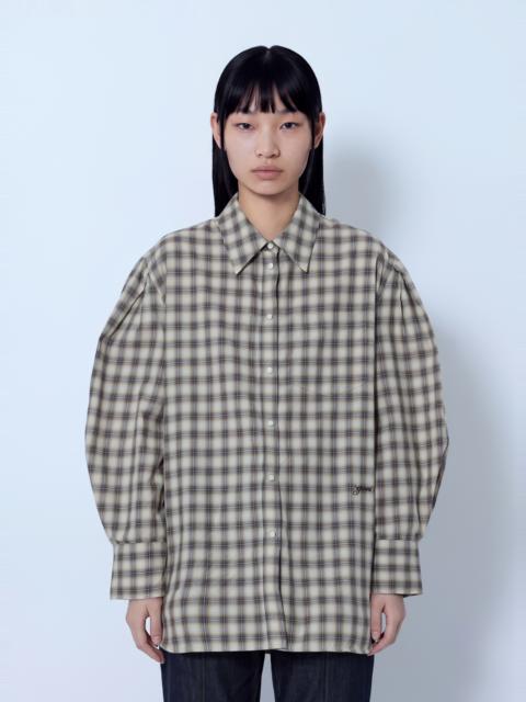 GANNI Light Check Flannel Pleated Sleeve Shirt