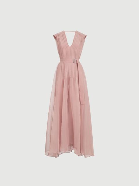 Brunello Cucinelli Crispy silk belted dress with pleated detail and precious strap