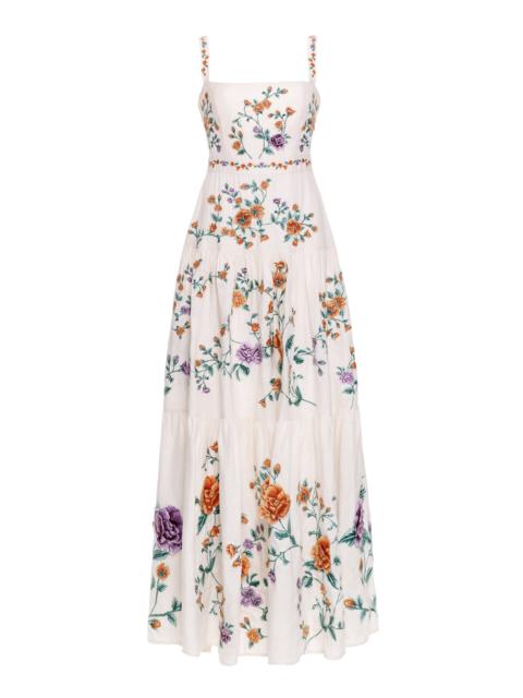 Agua by Agua Bendita Lima Embroidered Linen Maxi Dress ivory