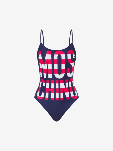 Moschino STRIPED LETTERING LOGO ONE-PIECE SWIMSUIT