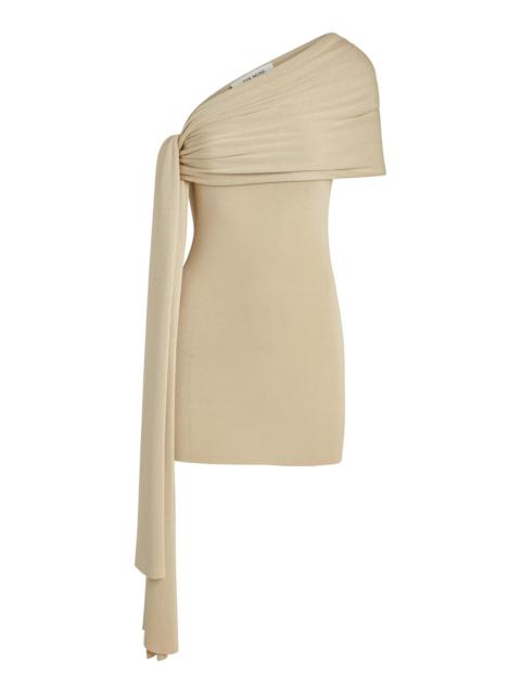 AYA MUSE Chara Scarf-Detailed Knit Silk-Blend Mini Dress tan