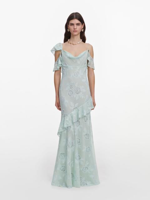 self-portrait Mint Embroidered Georgette Maxi Dress