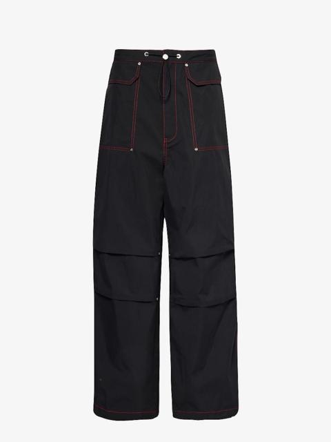 Hongbao drawstring-hem wide-leg mid-rise cotton-blend trousers