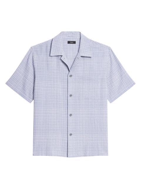 Theory Men's Checked Textured Cotton-Blend Camp Shirt - Bering Multi