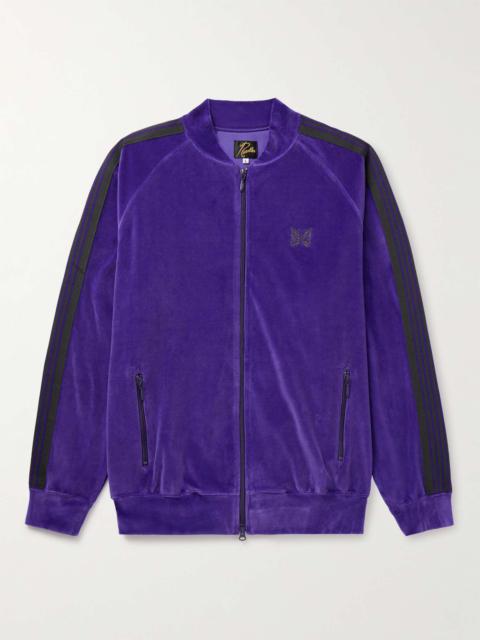 NEEDLES Webbing-Trimmed Logo-Embroidered Cotton-Blend Velvet Track Jacket