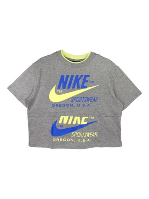 Nike (WMNS) Nike Logo Splicing Casual Short Sleeve 'Gray' CJ2041-091