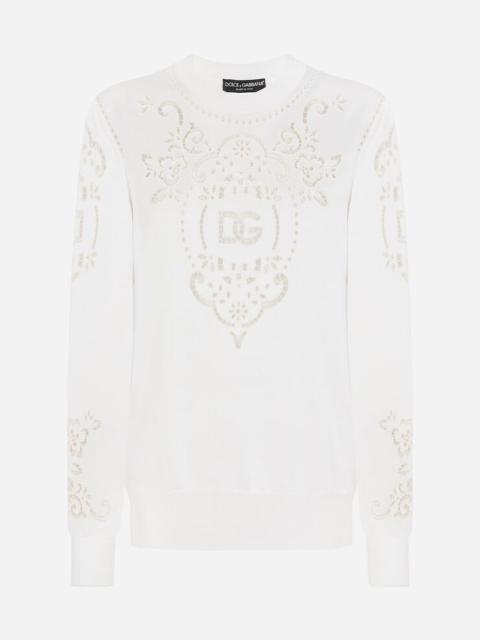 Silk sweater with DG openwork embroidery