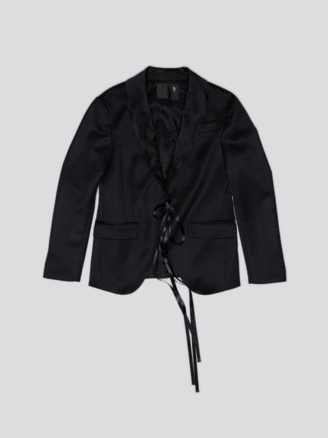 R13 SHIRRED TUXEDO BLAZER - BLACK AND SATIN