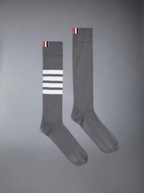 Thom Browne Over the Calf Socks with White 4-Bar Stripe in Lightweight Cotton