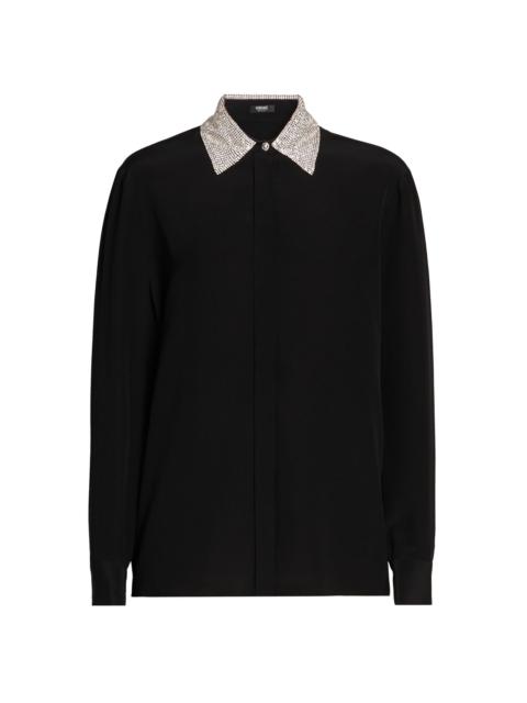 VERSACE Women's Crystal-Embellished Silk Shirt - Black