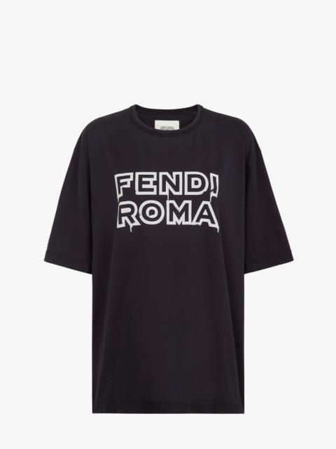FENDI Oversized-fit, short-sleeved T-shirt. Made of washed black jersey embellished with the Fendi Roma lo
