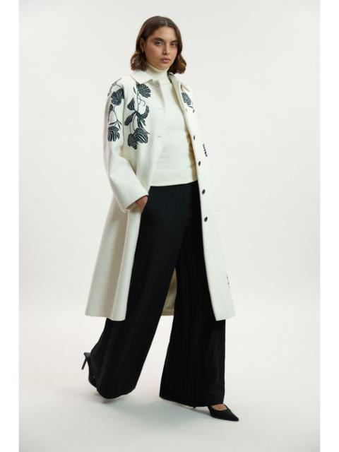 KAREN MILLEN Brushed Wool Placed Embroidery Tailored Midi Coat