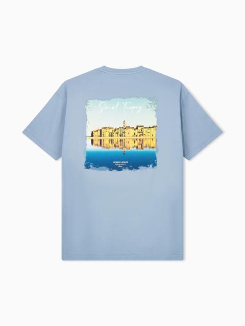 GIORGIO ARMANI COTTON INTERLOCK JERSEY T-SHIRT WITH PRINT ON THE BACK
