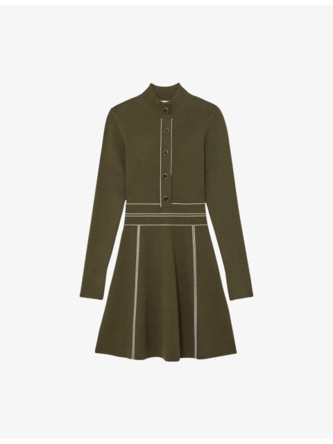 REISS Alex Contrast-Stitch Stretch-Knit Mini Dress