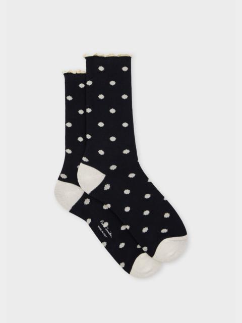 Paul Smith Women's Navy and White Polka Dot Frill Socks