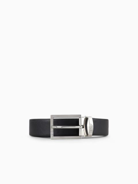 EMPORIO ARMANI Reversible belt in two-tone leather with all-over embossed eagle