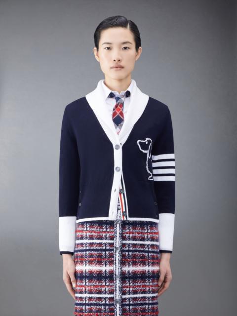 Thom Browne Fine Merino Hector 4-Bar Shawl Collar Cardigan