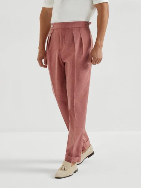 Brunello Cucinelli Virgin wool, cotton and silk mouliné trousers with reversed double pleats and waist tabs