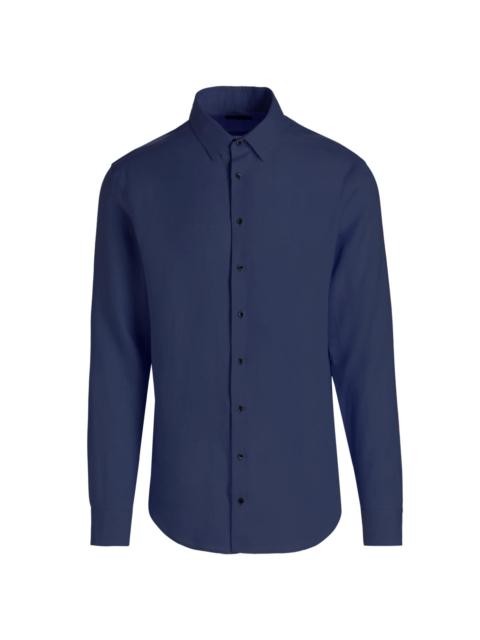 GIORGIO ARMANI Men's Solid Linen Shirt - Solid Blue