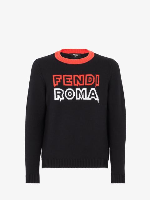 FENDI Regular-fit sweater with crew neck and long sleeves. Ribbed edges. Made in a black knit. Fendi Roma 