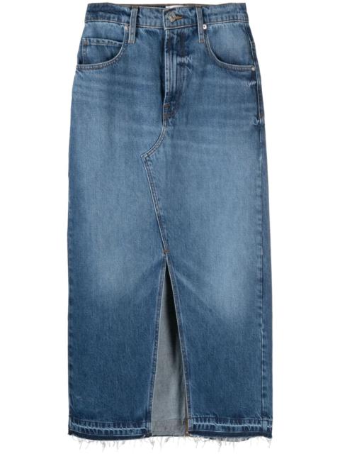 Blue Washed-Denim Midi Skirt