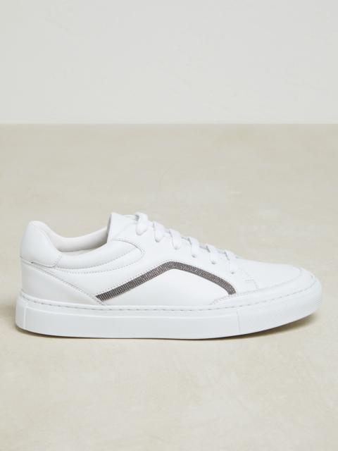 Matte calfskin sneakers with precious contour