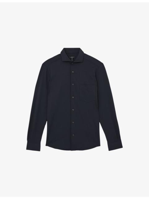 REISS Solarko Cutaway-Collar Stretch-Woven Seersucker Shirt