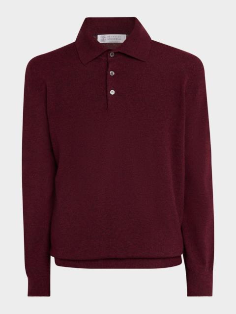 Brunello Cucinelli Men's Cashmere Knit Long-Sleeve Polo Shirt